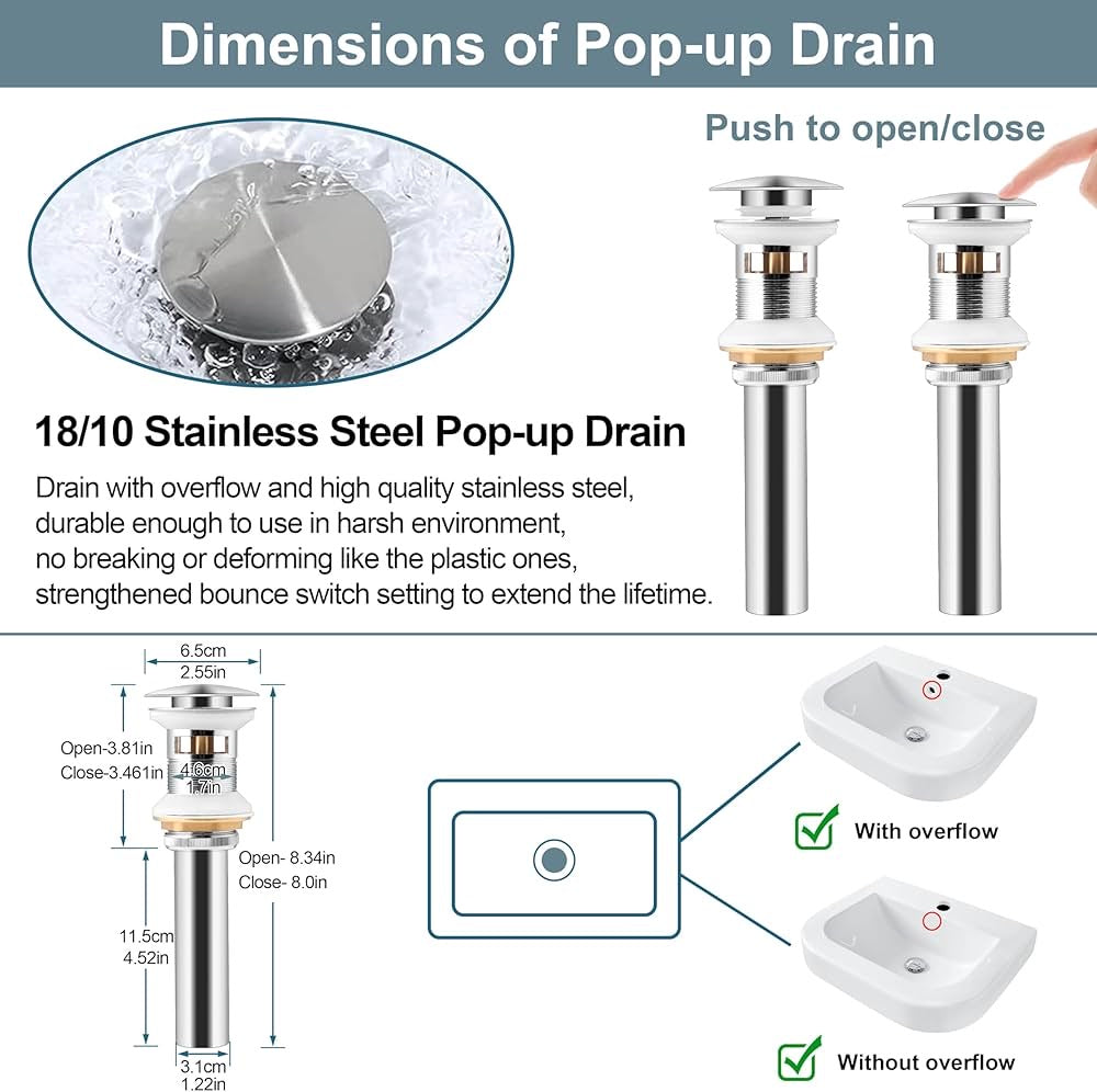 Homikit Black Bathroom Faucet with Sink Pop Up Drain, Stainless Steel Bathroom Faucets for Sink 1 or 3 Holes, Matte Black Vanity RV Lavatory Faucet with Single Handle, Deck Plate, Water Supply Hoses