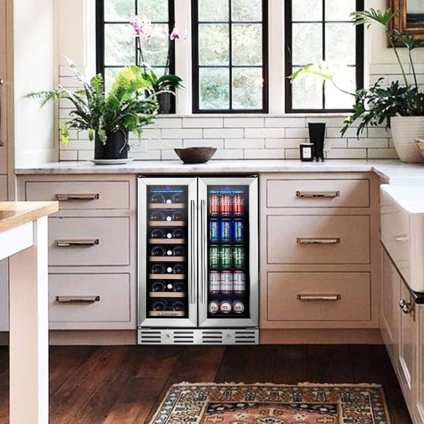 24 Inch Wine and Beverage Fridge, Wine Refrigerator Dual Zone Hold 20 Bottles and 78 Cans,Built-In or Freestanding Digital Touch Control