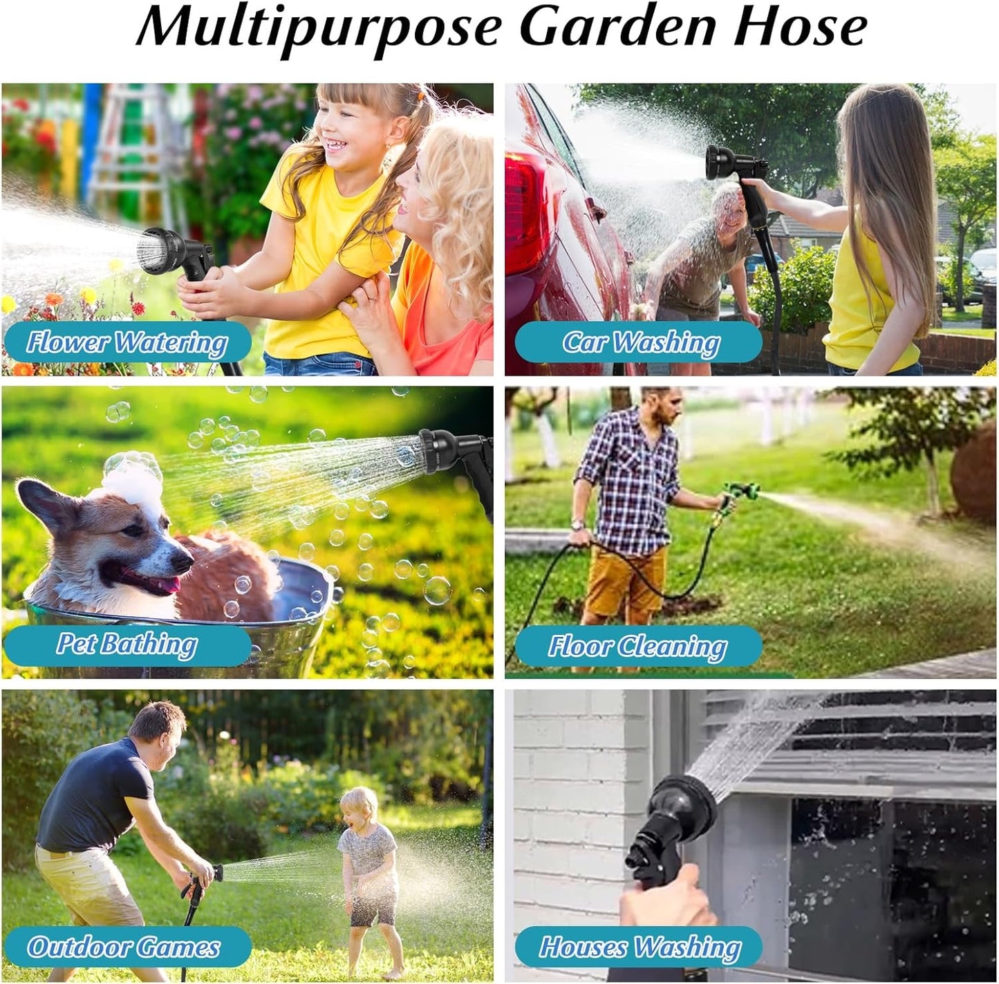 Garden Hose 50ft,Flexible Garden Hose with 10 Functions Spray Nozzle,Non-Expandable,Ultra Lightweight, Abrasion Resistant,Kink-Free and Easy Storage Water Hose for Outdoor,Watering,Car Wash and RV