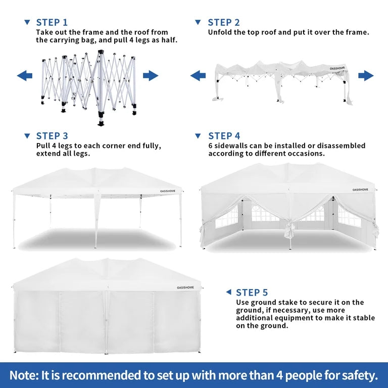 10x20 Pop Up Canopy Tent, Enclosed with Zippered Walls, White
Mesh Church Window, Instant Setup, 4 Weight Bags Included, Steel Frame; For Church, Events, Commercial Use