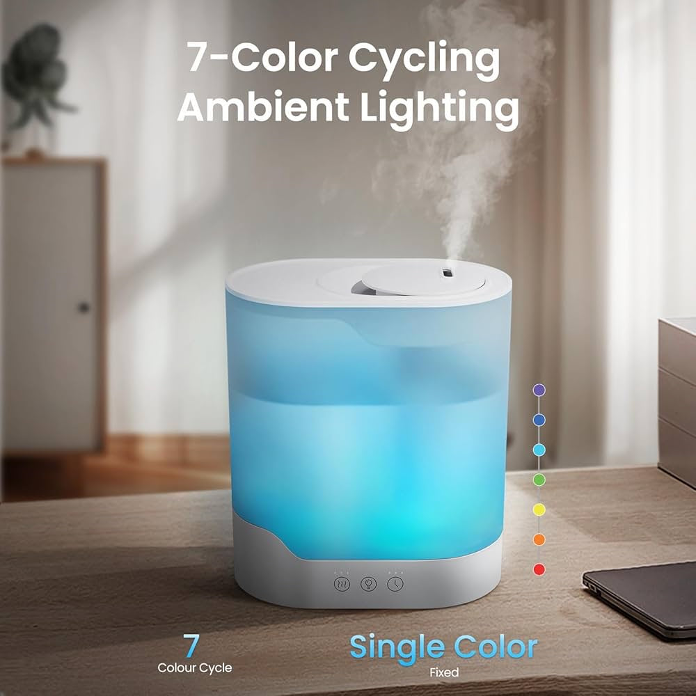 Air Humidifier for Bedroom, 3L Top-Fill Cool Mist Humidifier & Essential Oil Diffuser, Ultra-Quiet <24dB, Smart Humidity Control, Up to 40H Runtime