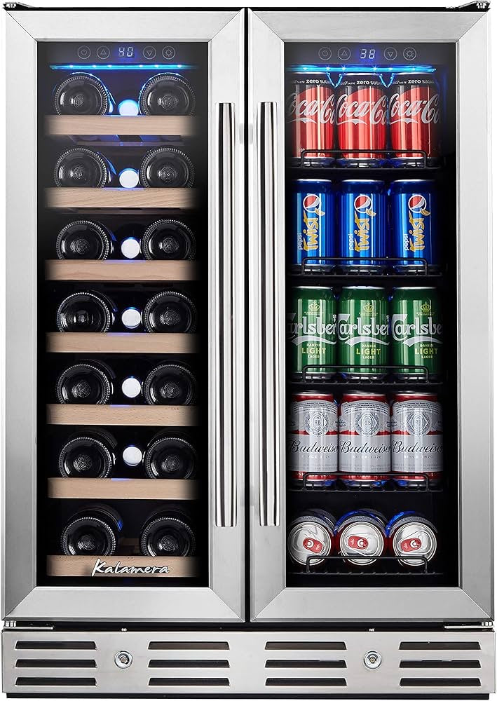 24 Inch Wine and Beverage Fridge, Wine Refrigerator Dual Zone Hold 20 Bottles and 78 Cans,Built-In or Freestanding Digital Touch Control