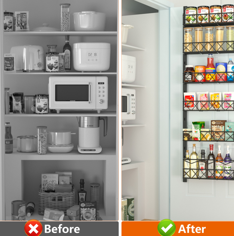 8-Tier Over the Door Pantry Organizer, Adjustable Metal Spice Rack with Removable Baskets, Black