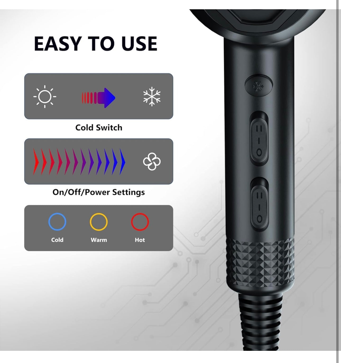 AIRYOMI Hair Dryer 1875W Blow Dryer with Diffuser Powerful Fast Dry Ionic Hair Dryer Portable Hair Dryer with Diffuser Professional Hair Dryers for Women 3 Temps 2 Speed and Cold Settings