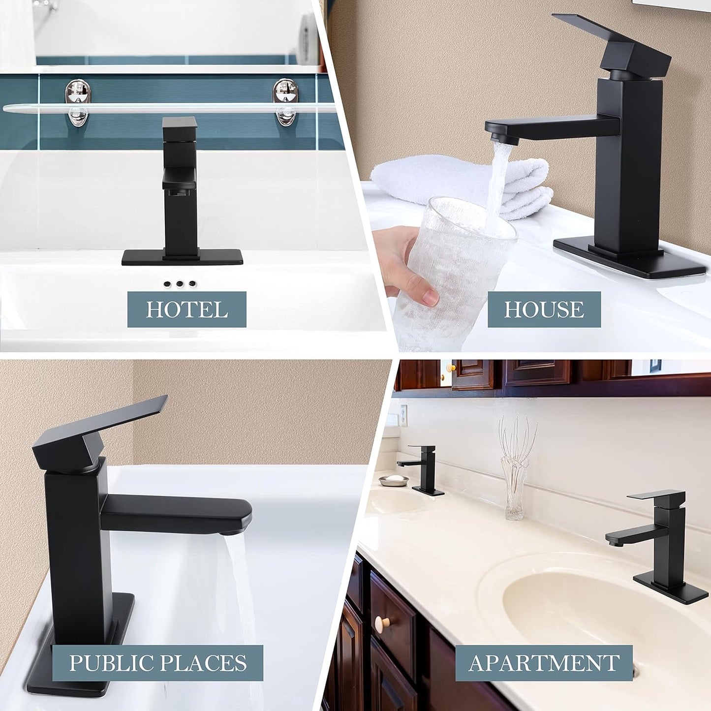 Homikit Black Bathroom Faucet with Sink Pop Up Drain, Stainless Steel Bathroom Faucets for Sink 1 or 3 Holes, Matte Black Vanity RV Lavatory Faucet with Single Handle, Deck Plate, Water Supply Hoses