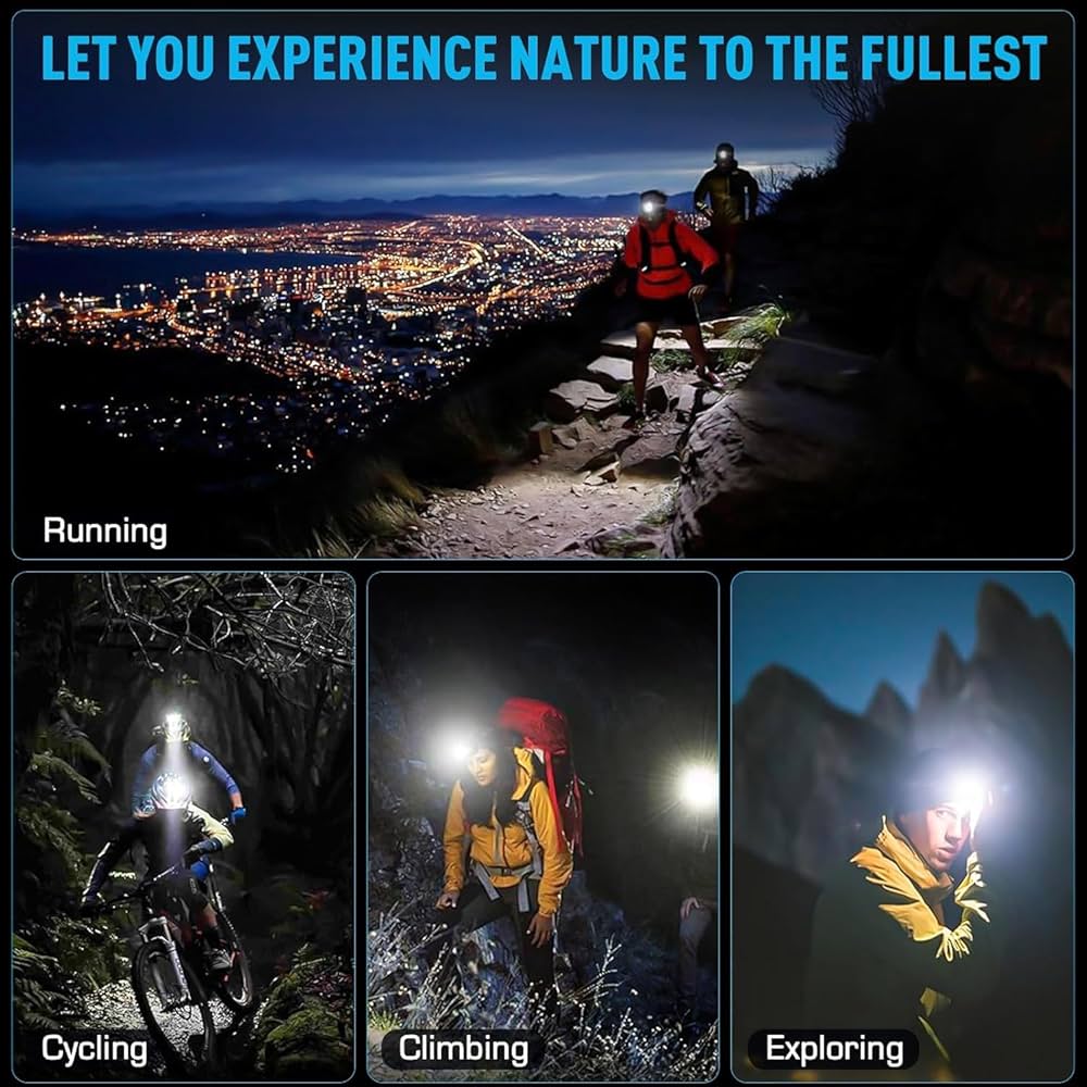 Headlamp 5000 LUMENS LED Rechargeable Head Lamps, Zoomable Headlight with 5 Modes & IPX7 Waterproof, 120° Adjustable Head Lights for Forehead for Outdoor, Camping, Hard Hat, Hunting