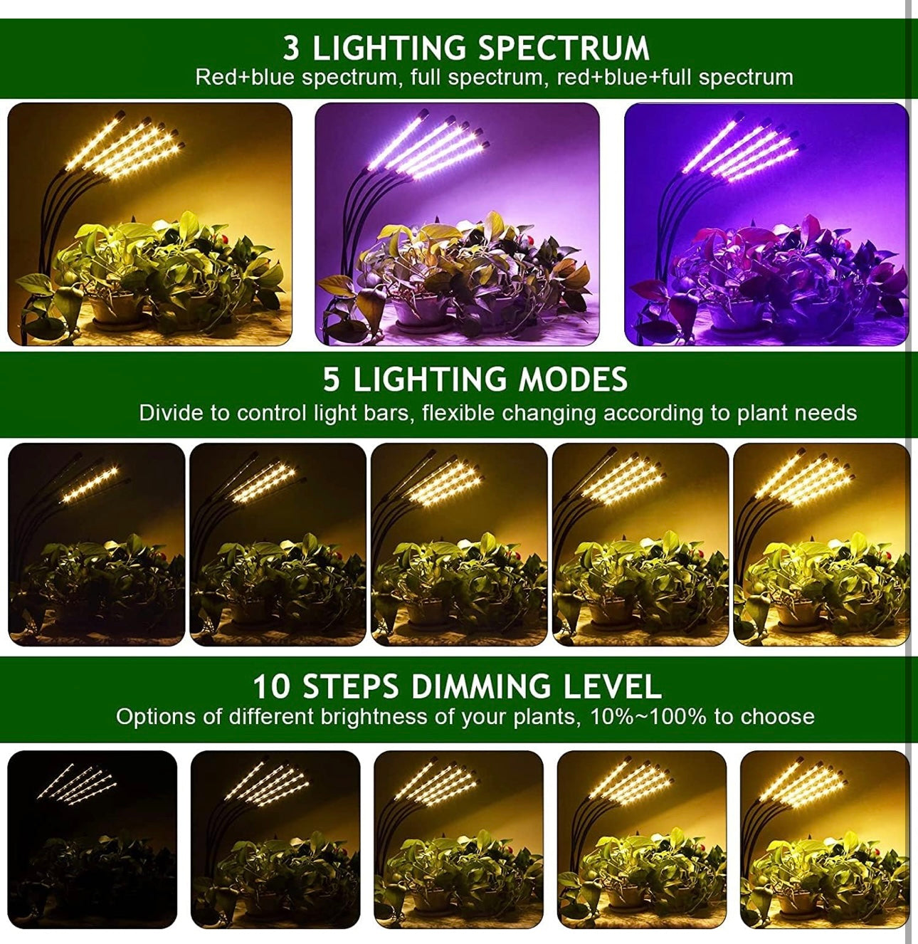 KEELIXIN 5-Head Adjustable LED Plant Lights, Full Spectrum Lamp with Timer for Indoor Plants, Warm White Grow Light for Various Plants