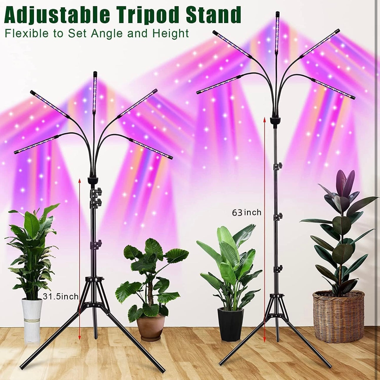 KEELIXIN 5-Head Adjustable LED Plant Lights, Full Spectrum Lamp with Timer for Indoor Plants, Warm White Grow Light for Various Plants
