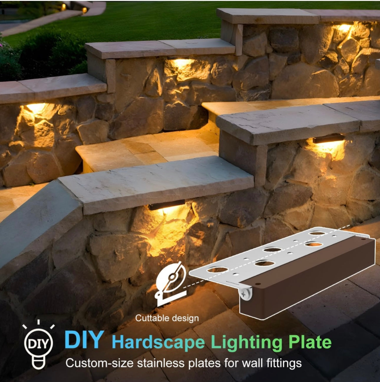 6 Pack Hardscape Lighting, 6.5 Inch 2W Retaining Wall Light, Low Voltage Step Lights Outdoor, 12V Outdoor Step Lights, 3CCT Selectable 2700K-5000K, IP65 Waterproof Hardscape Paver Light