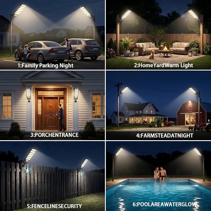 2000LM Solar Street Light with Motion Sensor, 7000K Dusk to Dawn Security Flood Lights IP66, Commercial Outdoor Lighting for Parking Lot, Yard, Driveway, Farm