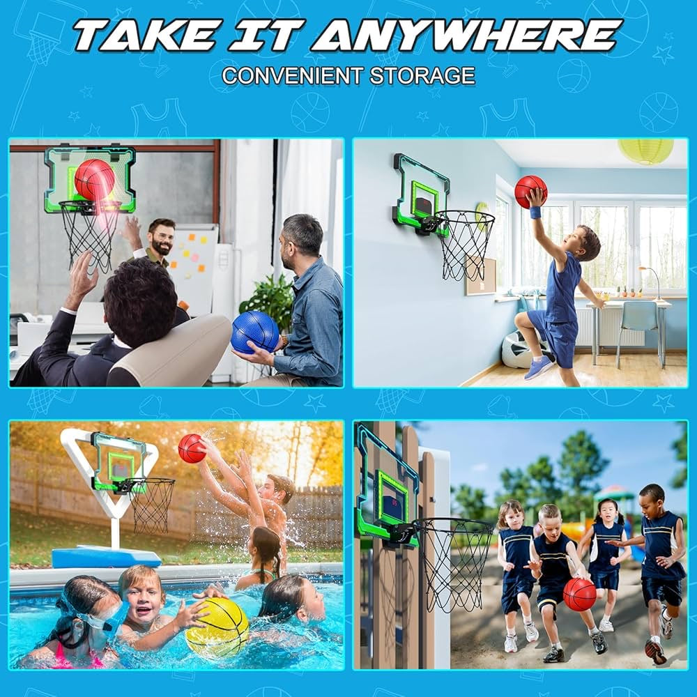 Mini Indoor Basketball Hoop, Light-up Basketball Hoop with Electronic LED Scoreboard, Small Outdoor Basketball Game Toys for 6, 7, 8, 9, 10, 12+ Year Old Girls Boys Kids Teen Adults, Idea Gifts