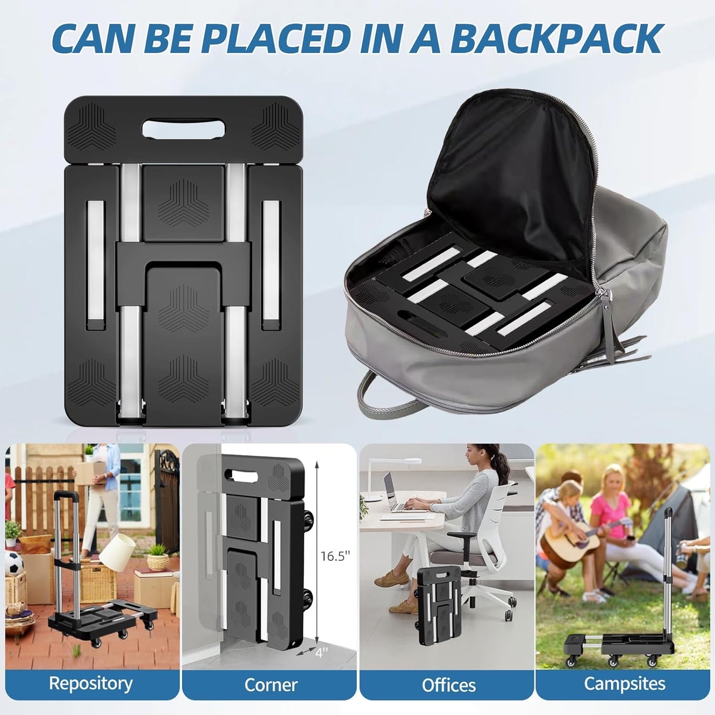 90° Multi-Functional Folding Hand Truck,500lbs Heavy Duty Dolly - Dolly Cart with 6 Wheels & 2 Elastic Ropes, Hand Cart with Upright Handle for Moving, Travel, Office and Home Use(Black)