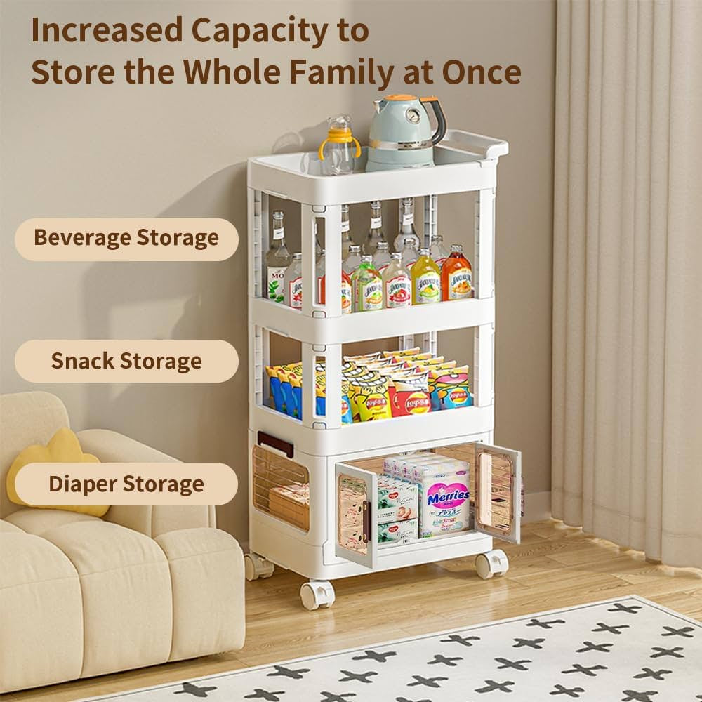 3-Tier Rolling Utility Cart with Drawer,Plastic Storage Bins with Lids,Multifunctional Storage Organizer with Plastic Shelf & Wheels,Storage Cart for Kitchen,Bathroom,Living Room,Office