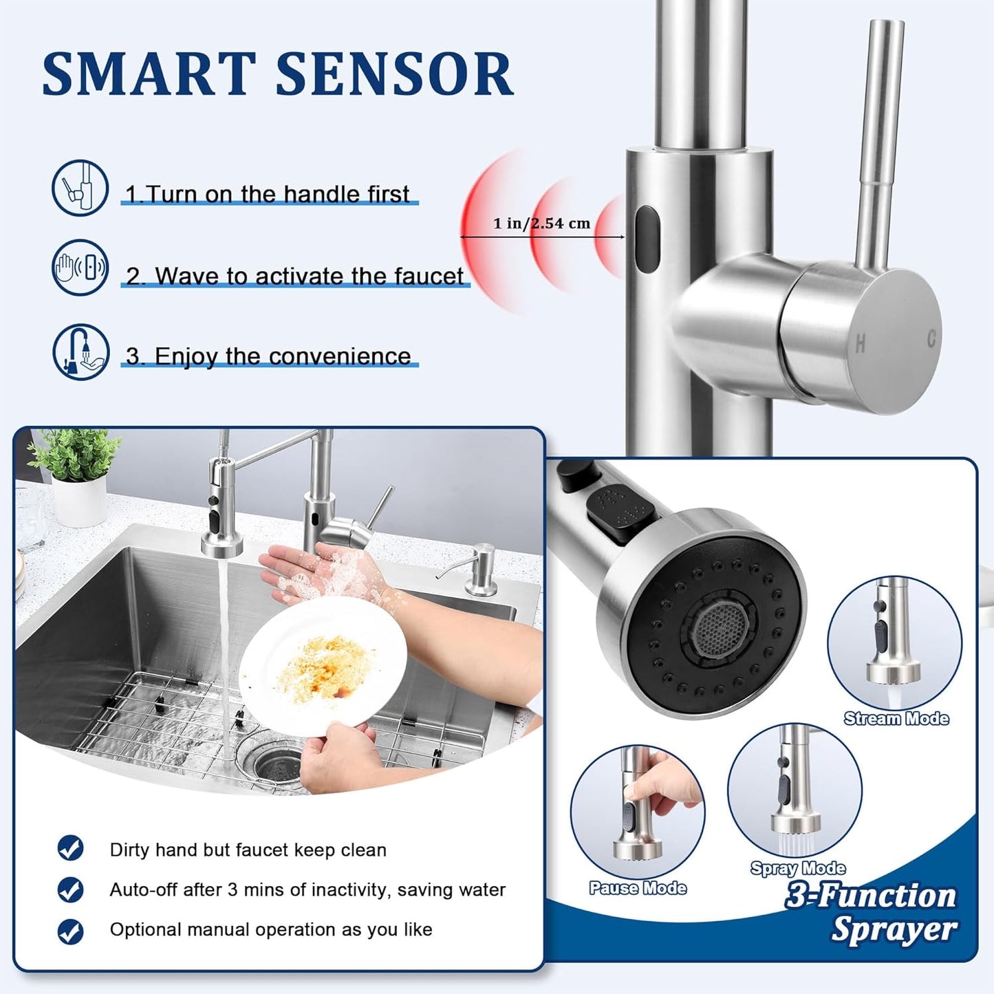 Homikit 25 x 22 Drop In Kitchen Sink with Faucet Combo, Stainless Steel Sinks with Touchless Faucet Set, Brushed Nickel Single Bowl Topmount Utility Farmhouse Sink, 10” Deep Sink with 5 Accessories