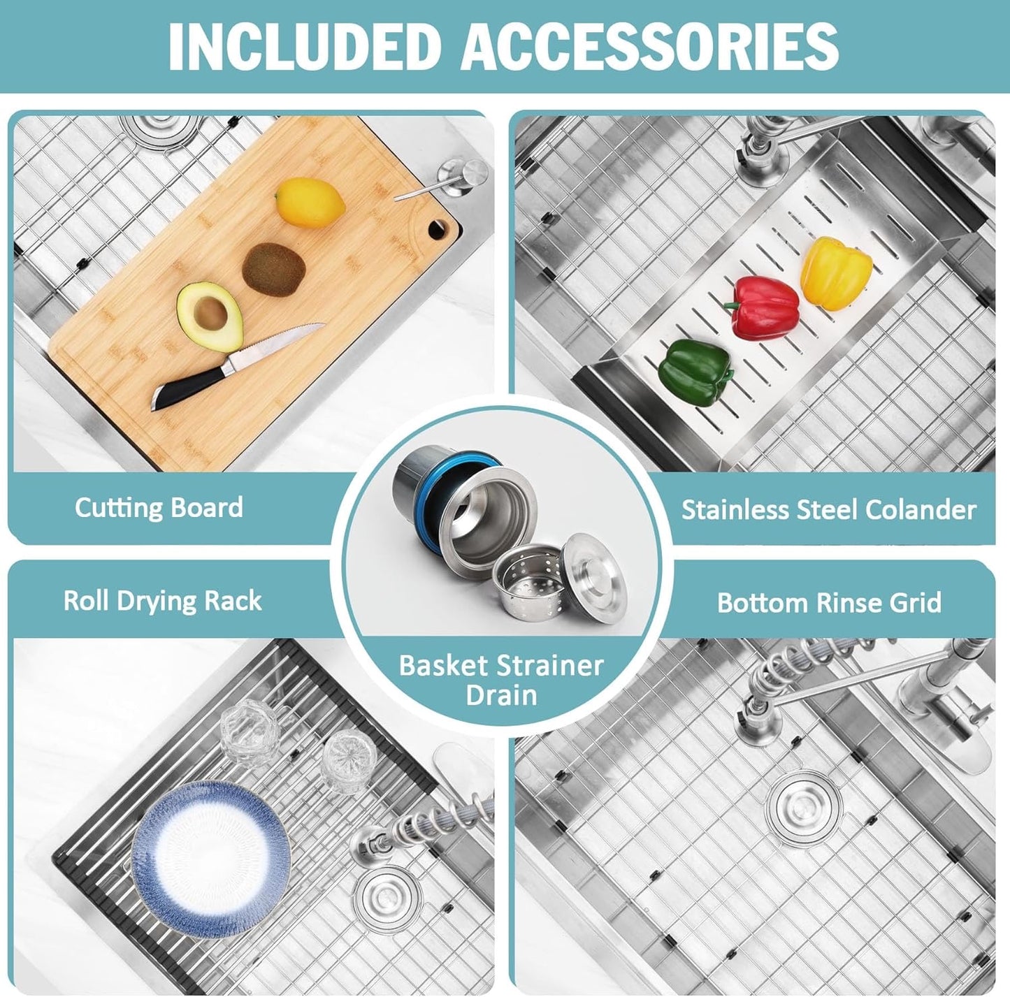 Homikit 33 x 22 Drop In Kitchen Sink with Faucet, 16 Gauge Stainless Steel Farmhouse Kitchen Sinks, Large Brushed Nickel Topmount Workstation Sink, 10" Deep Single Bowl Sink with 7 Accessories