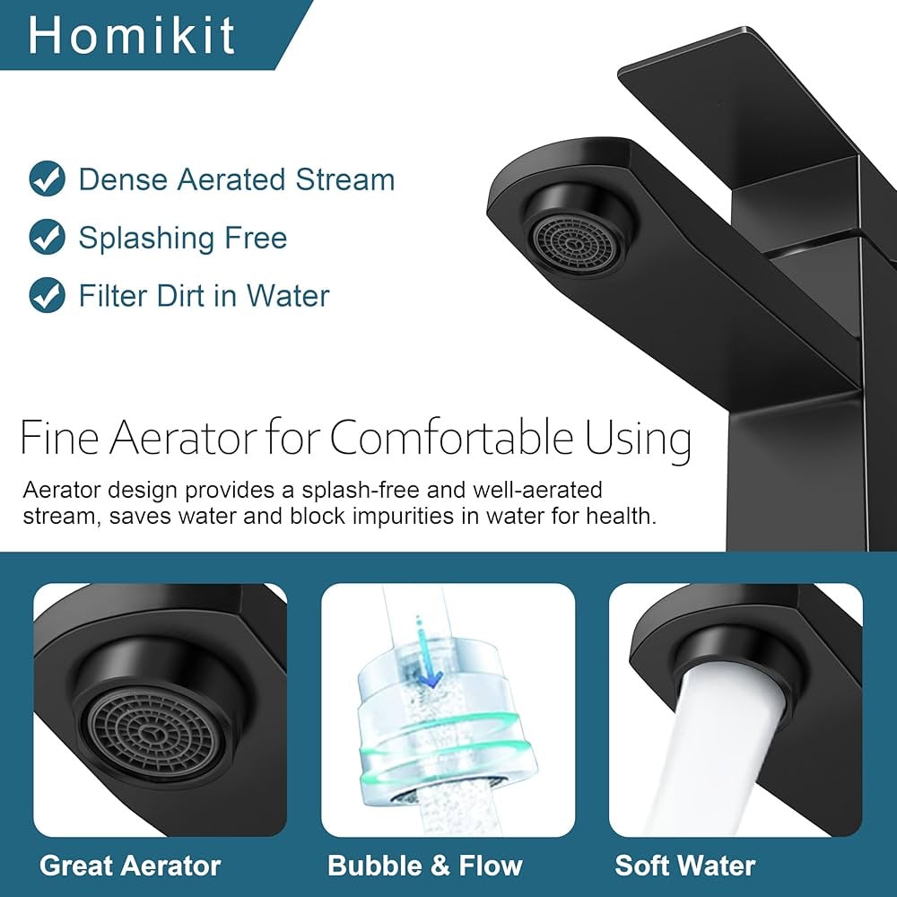 Homikit Touchless Bathroom Sink Faucet with Pop Up Drain & Deck Plate, Stainless Steel Automatic Motion Sensor Bathroom Faucets, Sensor Vanity RV Lavatory Faucet with Single Handle, Matte Black