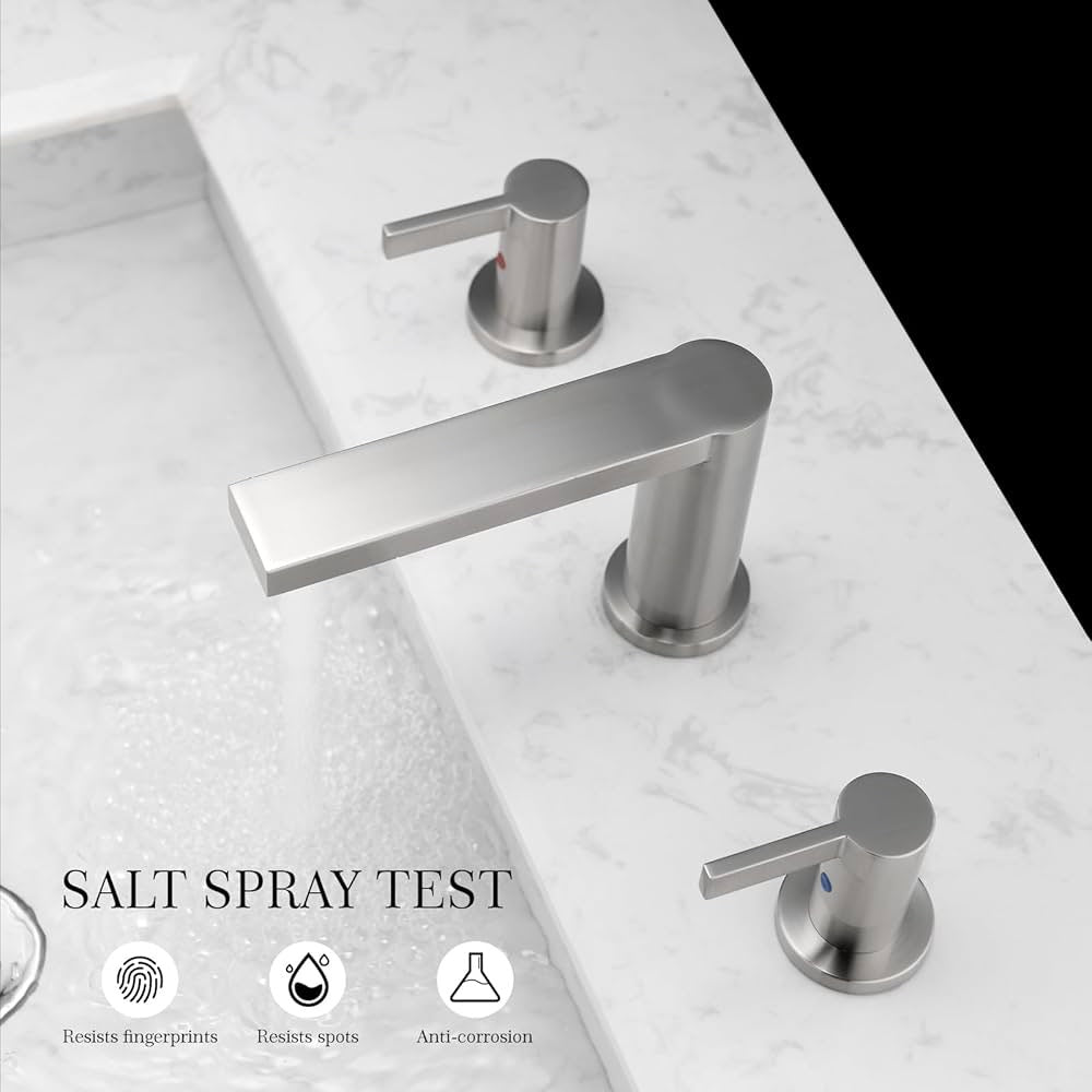 Widespread Bathroom Faucet Brushed Nickel Two Handle Bathroom Faucets for Sink 3 Hole Modern Bathroom Sink Faucet with Supply Hose Bathroom Vanity Faucet Rv Lavatory Vessel Faucet CWF029-BN1
