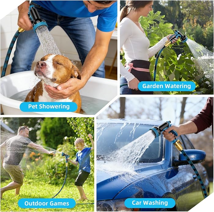 Garden Hose, Non-Expandable Water Hose 100ft, Flexible, Kink & Leak Proof Water Pipe with 10-Function Spray Nozzle, Lightweight Outdoor Hose for Yard, Lawn, Car Wash, RV and Home Use