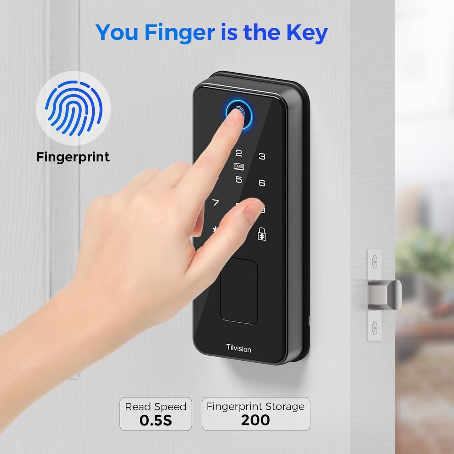 Fingerprint Door Lock,Keyless Entry Touchscreen Keypad Deadbolt with Fingerprint,Fob & Passcode Unlock - Auto Lock & IP65 Waterproof - Biometric Security Door Lock for Front Door,Home,Office