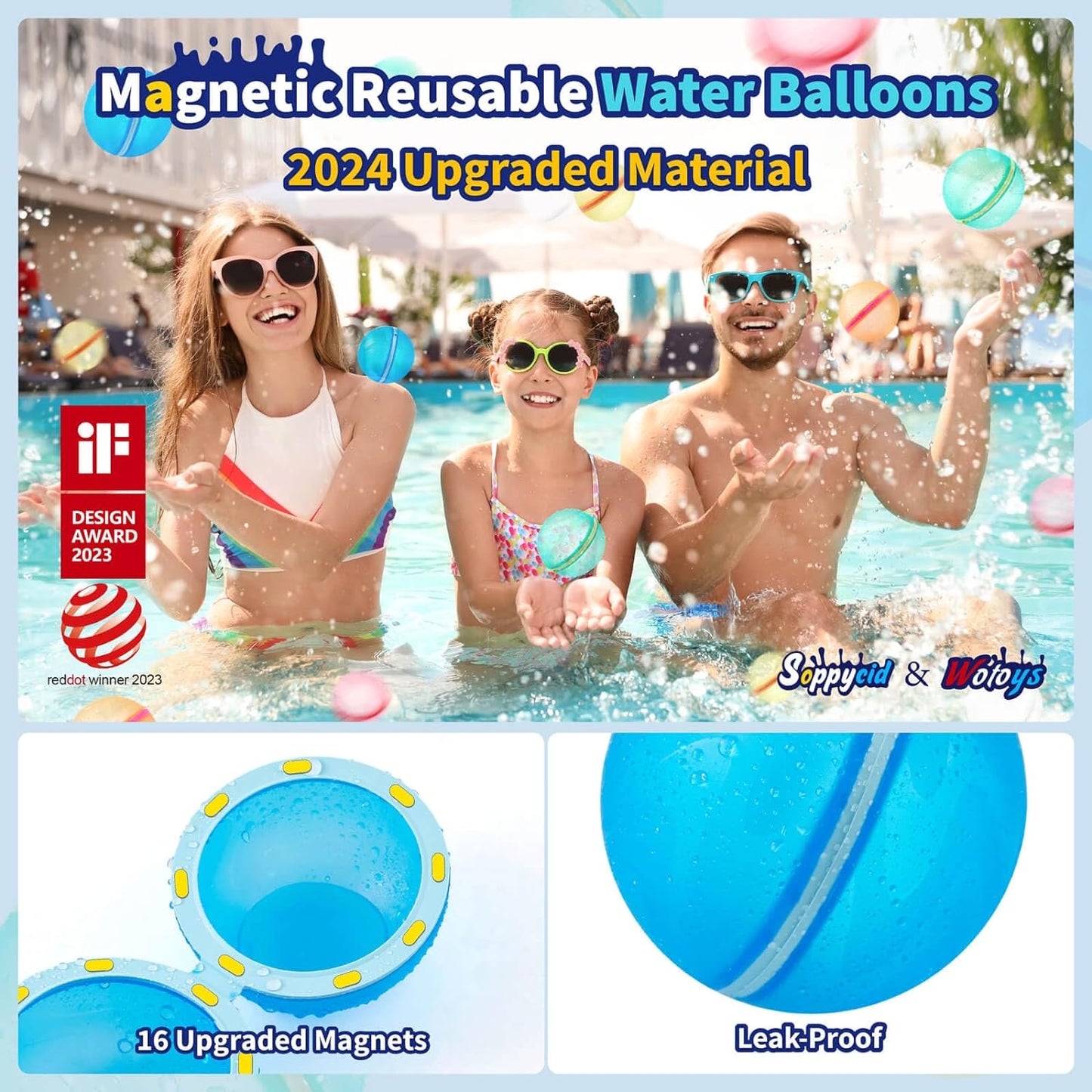 SOPPYCID Reusable Water Balloon Pool Toys,12pcs Refillable Magnetic Water Ball for Beach,Quick Fill & Self-Sealing Water Bombs for Kids Outdoor Backyard Summer Activities Water Games