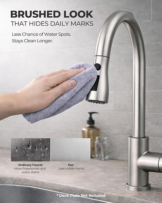 Kitchen Faucets with Pull Down Sprayer, Leak-Proof Stainless Steel Lead-Free Single Handle 1 Hole for Family Kitchen Commercial Camper Laundry Rv Bar, Brushed Nickel Bar Sink Faucet