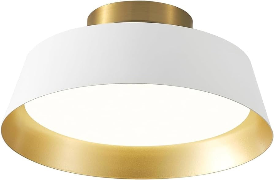 Flush Mount Ceiling Light, 12-inch LED Ceiling Light Fixture,3000K/3500/4000K/5000K/6500K Adjustable,14W/1400lm, White and Gold Finish, Energy Saving for Bedroom, Hallway