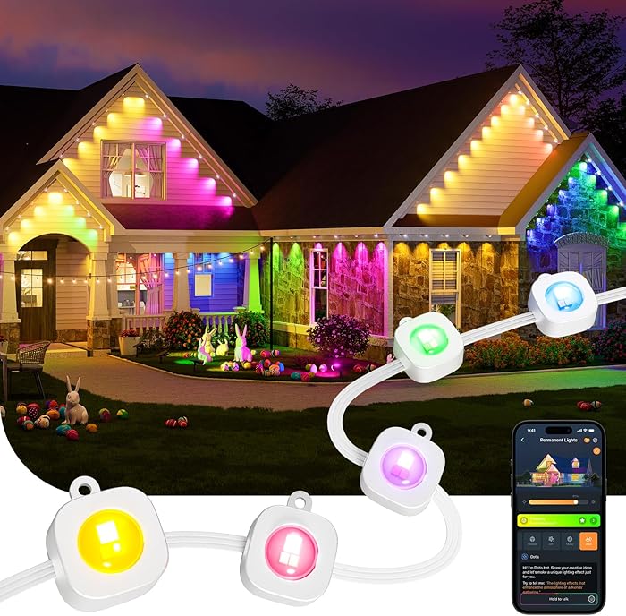 Outdoor Eave Lights for Easter Lights,100ft with 60 Triple-LED,AI Lighting, RGBTW Smart Outdoor Lights LED Strip Lights, IP67 Waterproof, Works with Alexa,Google Assistant