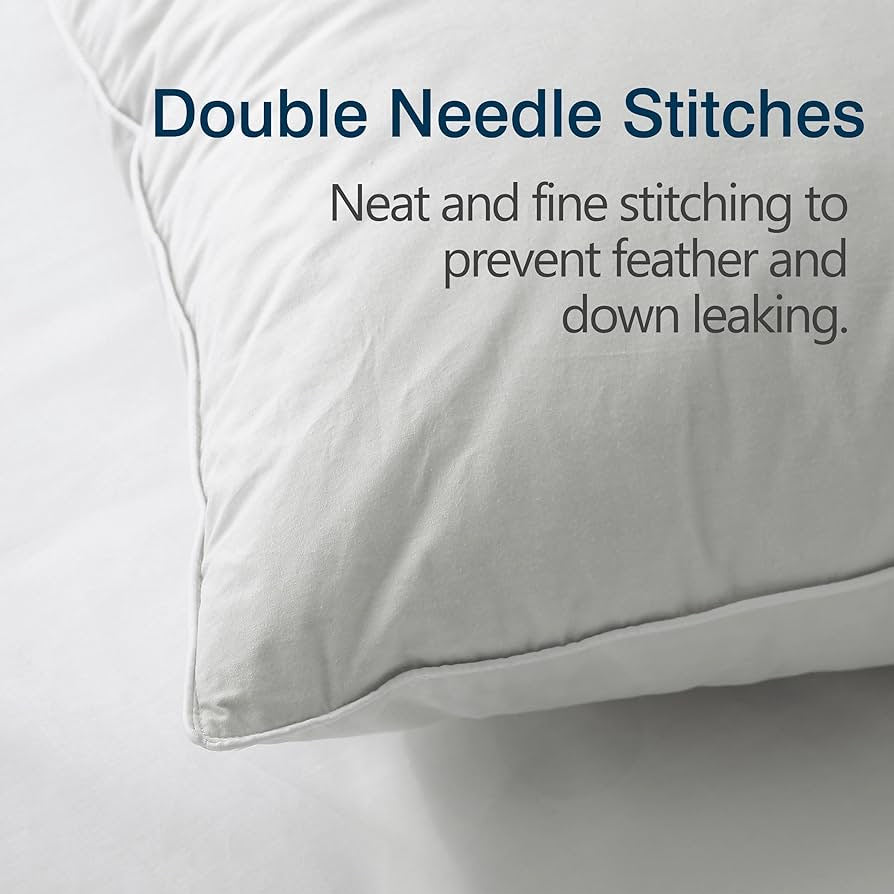 2 Pack Down Feather Bed Pillow Queen Size,Soft Pillow Insert for Back Side Stomach Sleepers,Pillows with 100% Cotton Cover 20"X28"