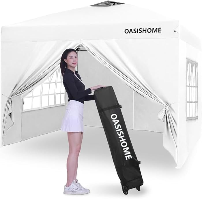 OASISHOME 10'x20' White Pop-Up Canopy Gazebo Tent, with 6 Removable Sidewalls, Windows, Carrying Bag - for Patio/Outdoor/Wedding Events