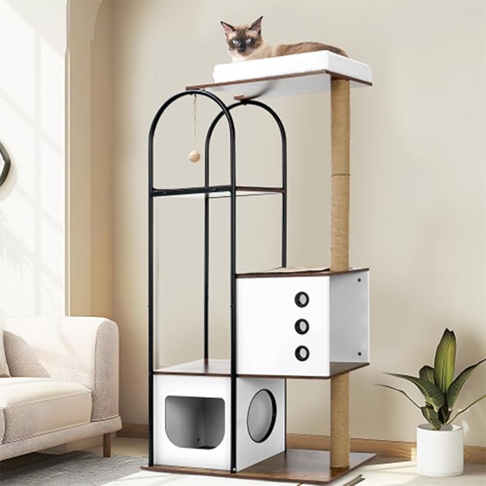 Cat Climbing Frame, Wood Cat Tree Tower, 5 Level Cat Condo with 1 Cave, 2 Scratching Posts and Perch for Indoor