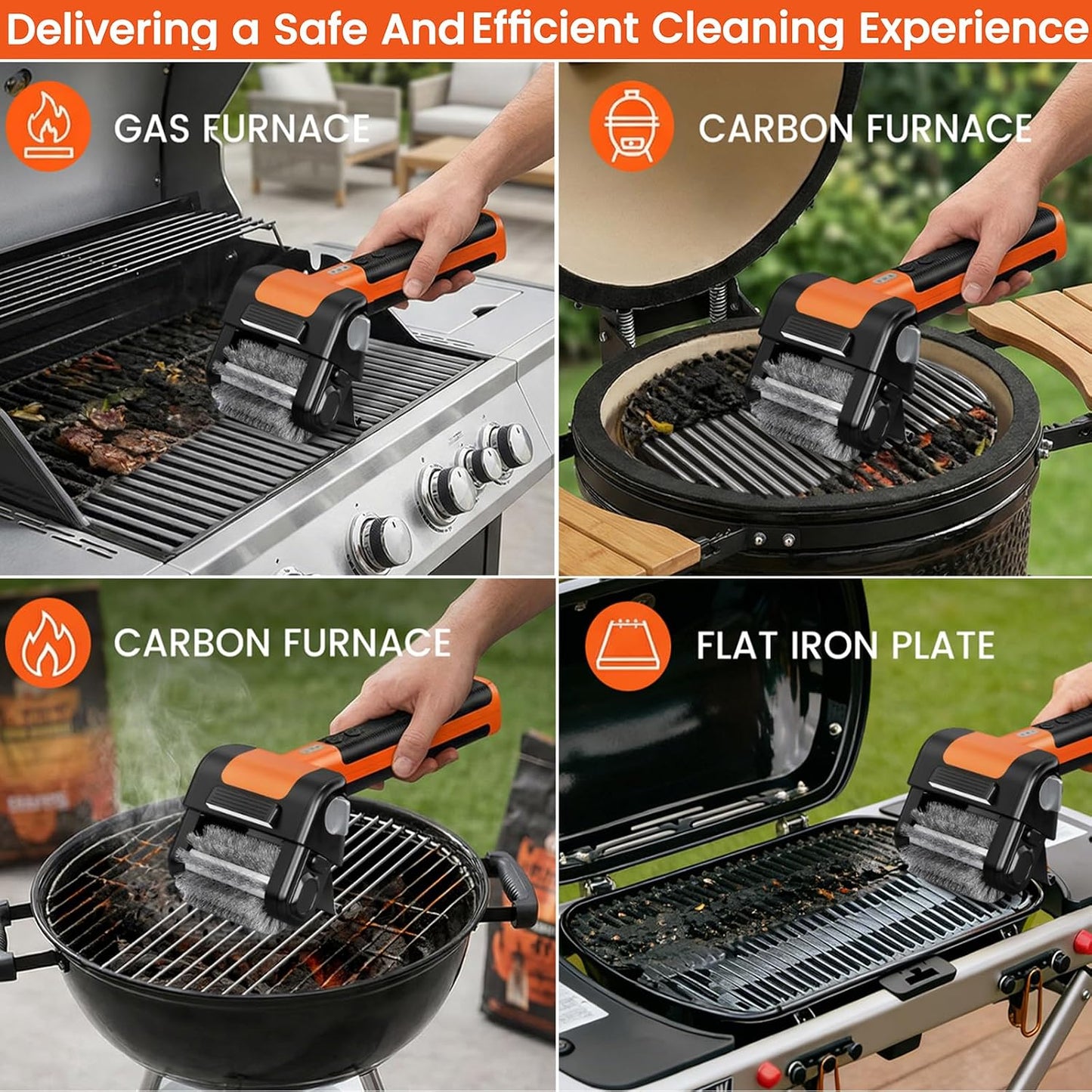Electric Grill Brush for Outdoor,Ultra High Power Cordless BBQ Cleaner
950RPM,Rechargeable,4500mAh,Removable head,LED Light,304 Stainless Steel Reinforced Steel Bristles,Power Scrubber