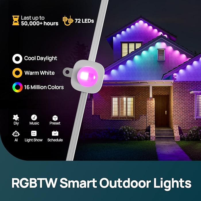 Outdoor Eave Lights for Easter Lights,100ft with 60 Triple-LED,AI Lighting, RGBTW Smart Outdoor Lights LED Strip Lights, IP67 Waterproof, Works with Alexa,Google Assistant