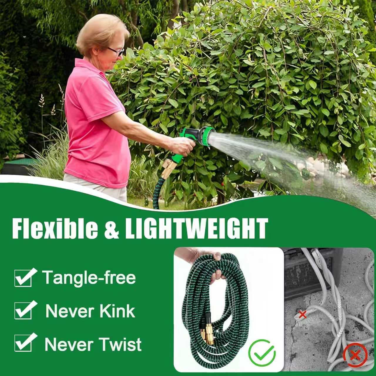 50ft Flexible Garden Hose, Lightweight Water Hose, NON-EXPANDABLE Garden Hose with 10 Function Sprayer Nozzle, Kink-Free Triple-Layer Composite Watering Hose for Yard, Lawn, Outdoor and Car Washing