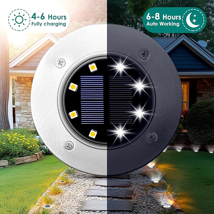 8 Pack Solar Ground Lights with Large Capacity Battery, High Efficiency Solar Powered Lights for Outdoor Garden, Patio, Pathway and Yard