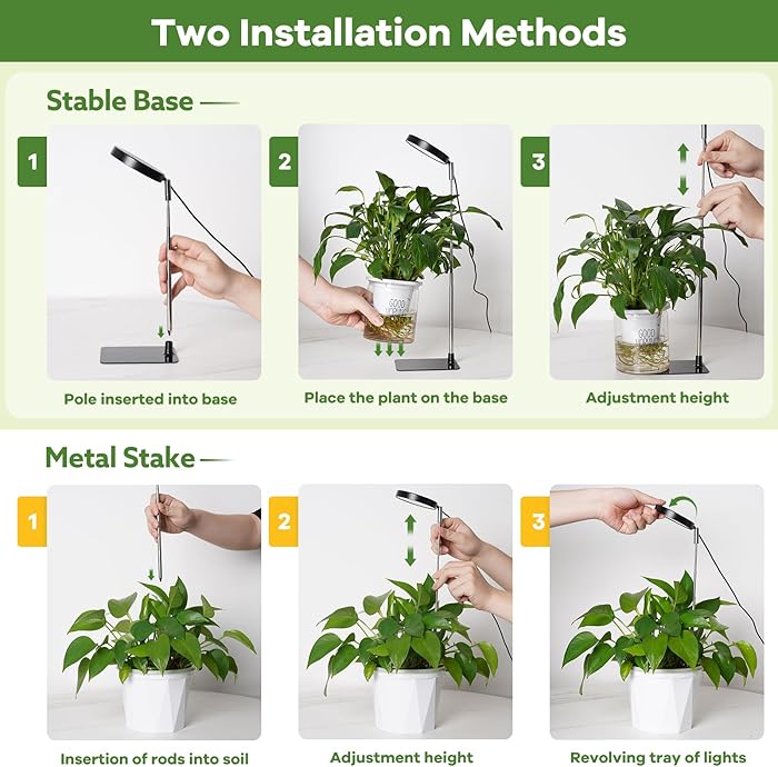 2 Packs Grow Lights for Indoor Plants Full Spectrum, 48 LEDs Plant Light for Indoor Plants with 2 Mounting Options, 3 Optional Spectrums, 3/9/12Hrs, 10 Brightness, 2 Packs