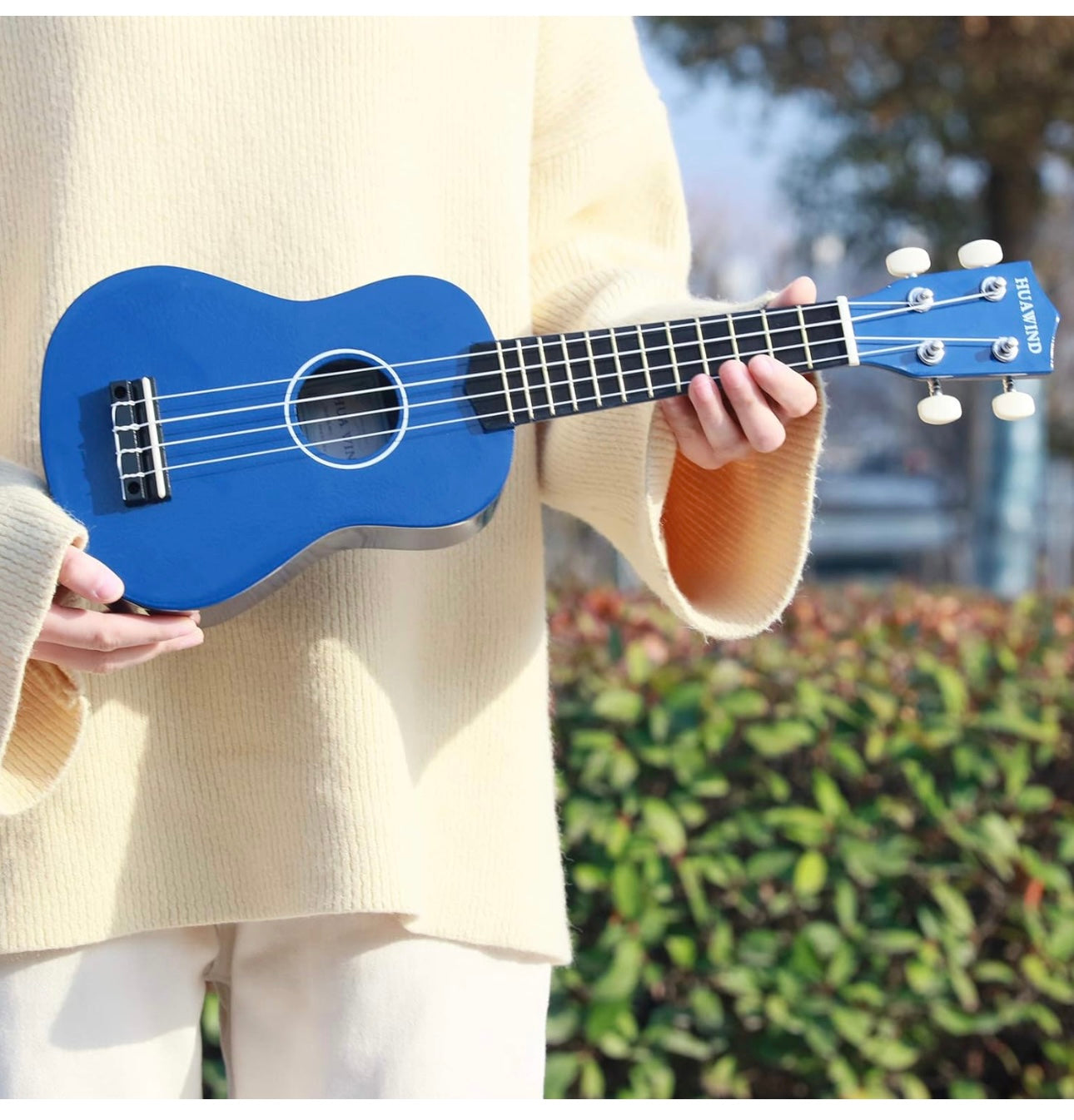 Ukulele, 21 inch Soprano Ukulele For Beginners, Hawaii Toddler Ukelele Four String Wood Uke Ukulele (Navy Blue)