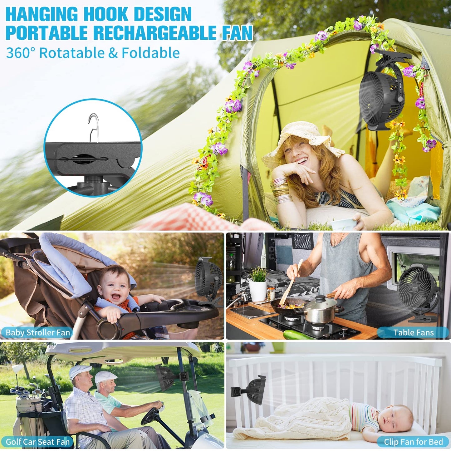 Camping Fan With Light 2023 Upgraded,10000mah Battery Operated Fan Rechargeable Fan,Quiet and Strong