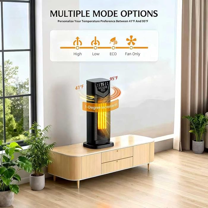 Space Heater, Portable Electric Small Heater for Indoor Use with Thermostat & Remote, Timer, 1500W PTC Ceramic Fast Safety Heat for Bedroom Living Room