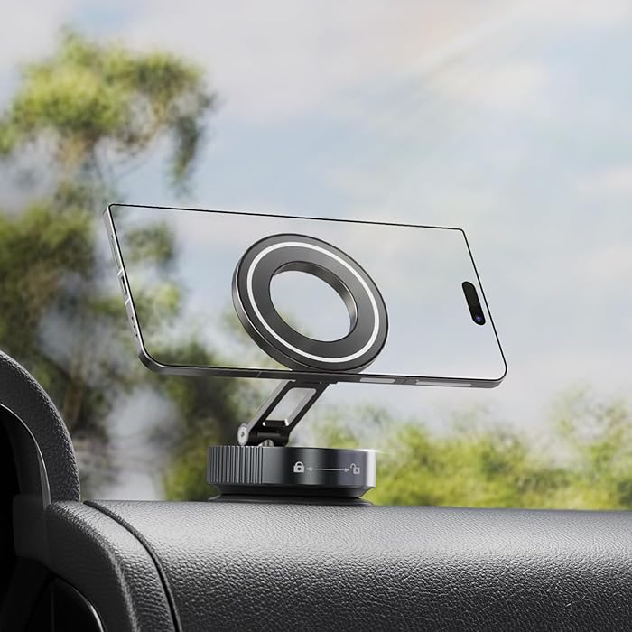 Vacuum Suction Cup Phone Mount, 360° Adjustable Magnetic Phone Holder for Car – [89+lbs Strongest Suction & 2800gf Magnetic] Swivel Lock for Car/Gym/Mirror/Shower