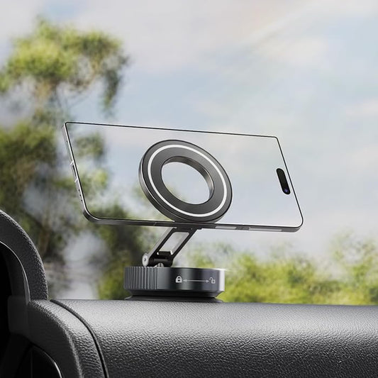 Vacuum Suction Cup Phone Mount, 360° Adjustable Magnetic Phone Holder for Car – [89+lbs Strongest Suction & 2800gf Magnetic] Swivel Lock for Car/Gym/Mirror/Shower