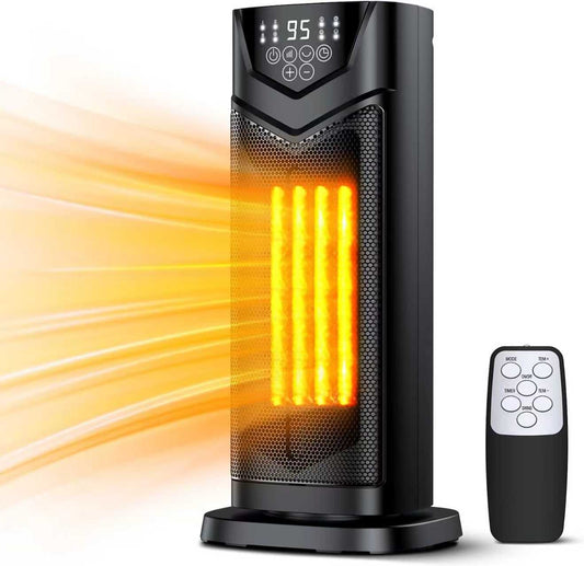 Space Heater, Portable Electric Small Heater for Indoor Use with Thermostat & Remote, Timer, 1500W PTC Ceramic Fast Safety Heat for Bedroom Living Room