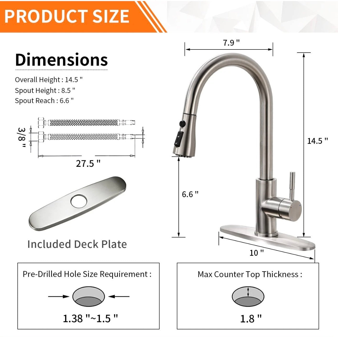 Kitchen Faucets with Pull Down Sprayer, Leak-Proof Stainless Steel Lead-Free Single Handle 1 Hole for Family Kitchen Commercial Camper Laundry Rv Bar, Brushed Nickel Bar Sink Faucet