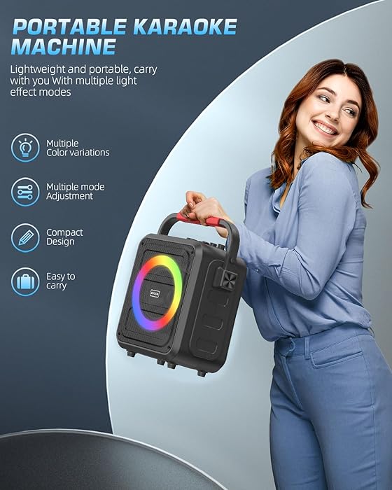 Karaoke Machine for Adults & Kids, Bluetooth Karaoke Speaker with Two Wireless Karaoke Microphones, PA System Speaker Supports TF Card/USB, AUX in, REC, Bass & Treble for Party/Meeting/Adults/Kids