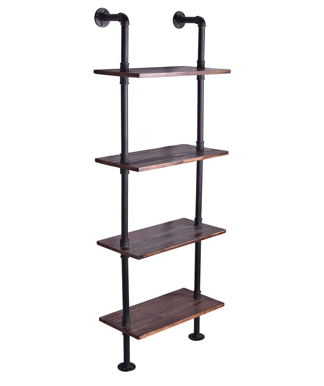 24 Inch Industrial Pipe Shelves-Wall Mounted Metal Pipe Wood Shelf-Rustic Pipe Ladder Bookshelf Bookcase-DIY Open Pipe Shelving