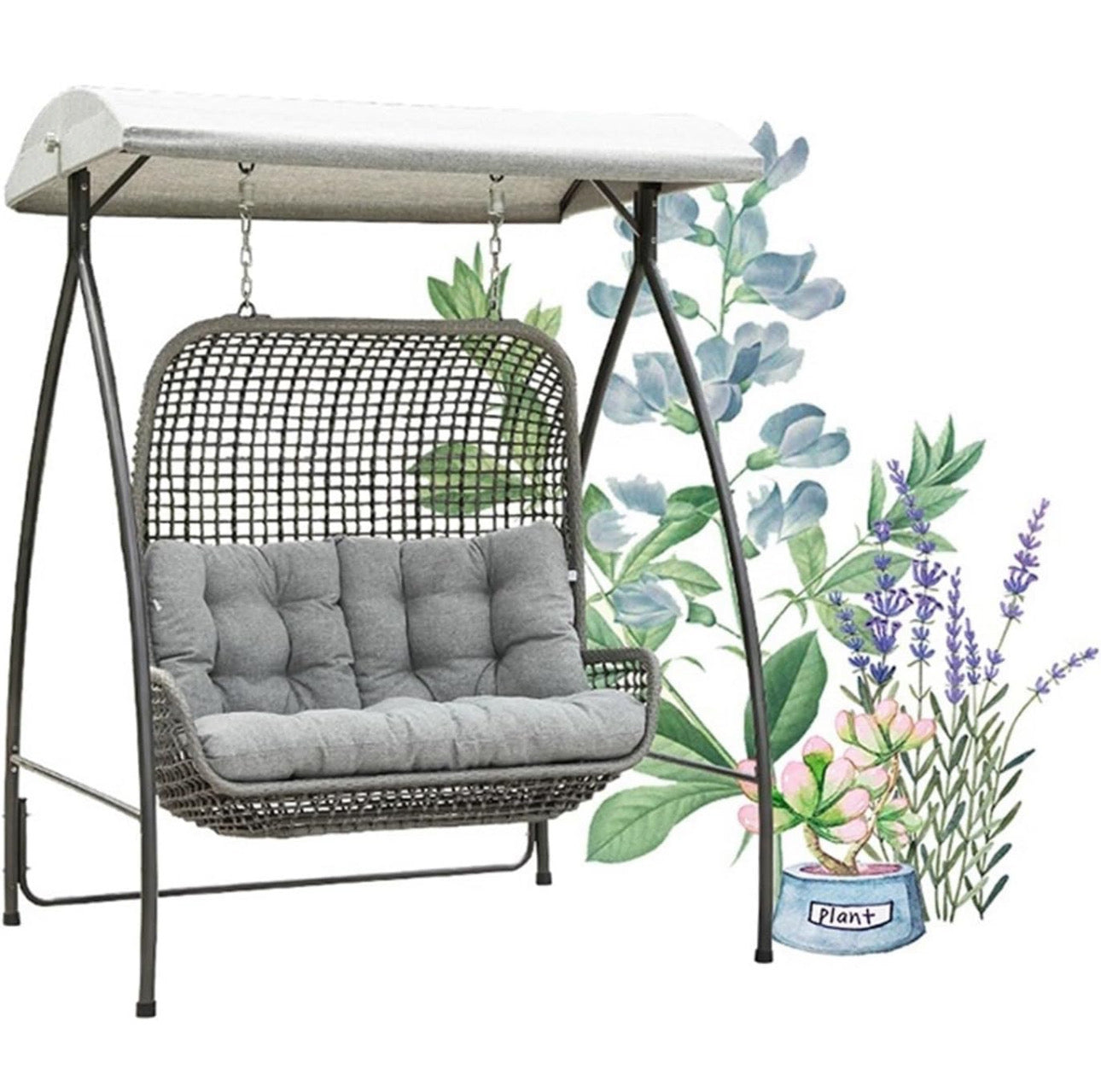 Swing chair Outdoor Double Swing, Courtyard Iron Rattan Weaving Swing Lazy Person Hanging Chair, Indoor Balcony Garden Adult Hanging Basket Rocking Chair Hammock swing