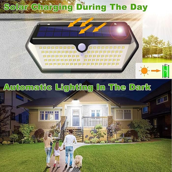2 Pack Solar Motion Sensor Security Wall Lights Outdoor, 128 LED 1200LM Fence Step Lights with 3 Modes, 270° Wide Angle IP65 Waterproof for Garage Front Door Porch Yard Driveway (Bright White, 2 Pack)