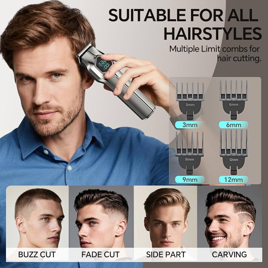 GERTZY 5-in-1 Electric Beard Trimmer Magnetic Replacement Heads, Professional Cordless Hair Clippers for Men Rechargeable, IPX7 Waterproof Grooming Kit for Mustache, Body, Nose, Gifts for Men