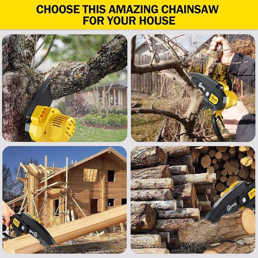 Mini Chainsaw 6-inch Cordless,Battey Powered Easy to Use Handheld Powerful Chainsaw with 2x21V 2.0Ah Battery,Lightweight Electric and I'llChainsaw for Branches,Garedn Work,Firewood, Backyard