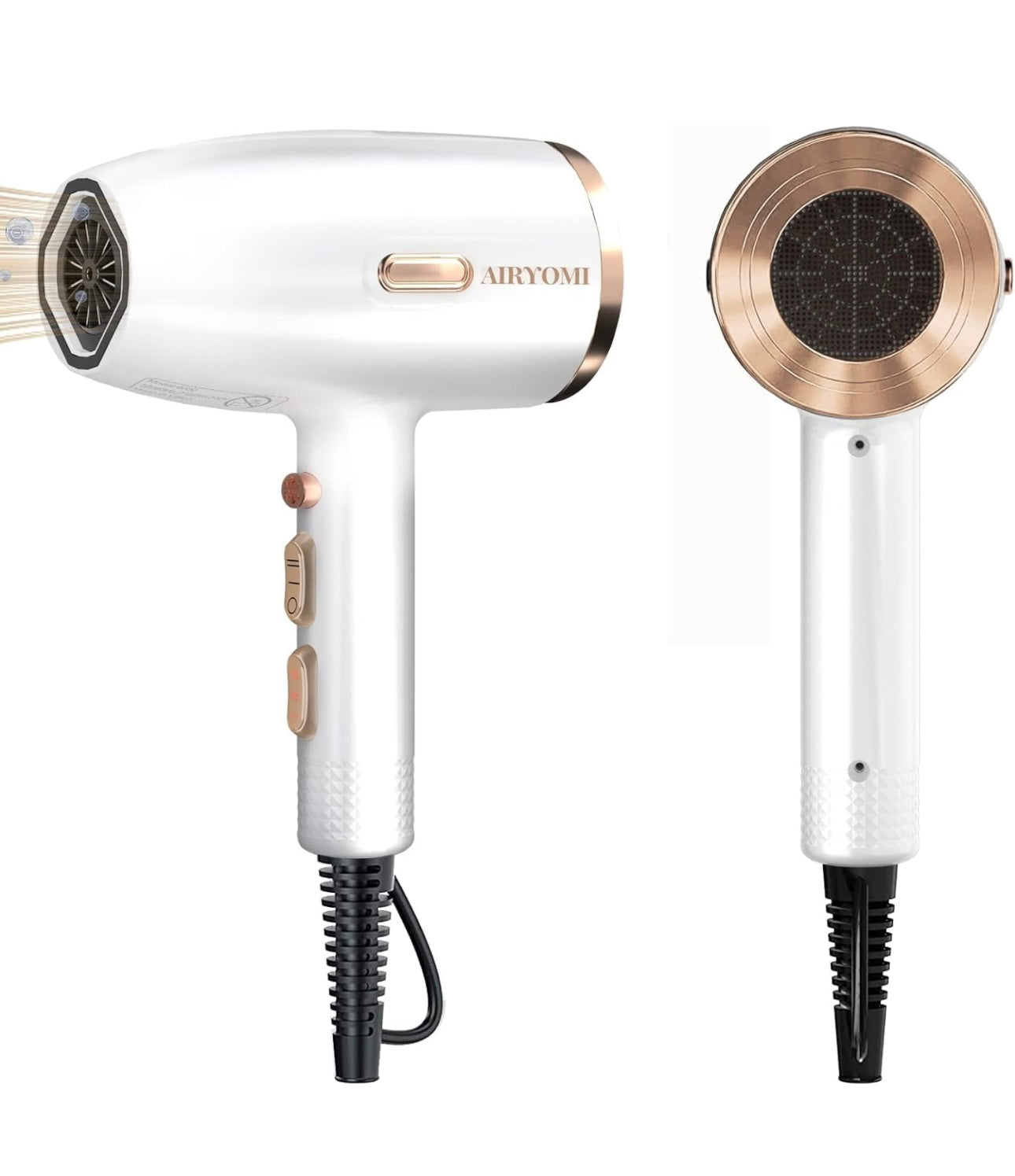 AIRYOMI Hair Dryer 1875W Blow Dryer with Diffuser Powerful Fast Dry Ionic Hair Dryer Portable Hair Dryer with Diffuser Professional Hair Dryers for Women 3 Temps 2 Speed and Cold Settings