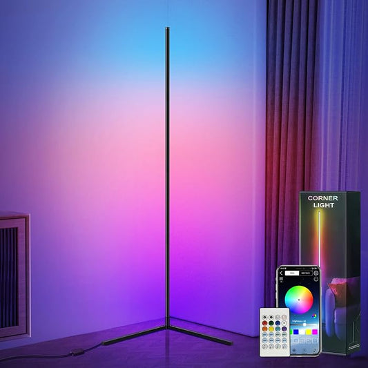 Corner LED Floor Lamp, Smart Ambient Light with APP & Remote Control, 20 Million Colors 800+ Dynamic Modes, Music Sync RGB Standing Lamp for Bedroom Living Room Gaming Room